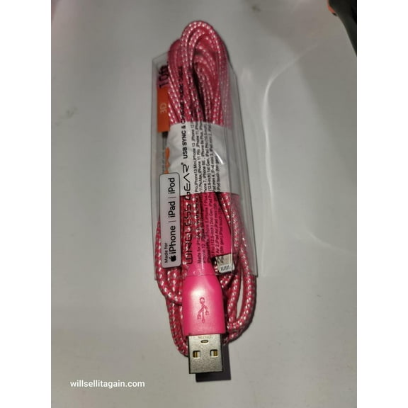 Wireless Gear 10 Ft  USB to USB-C  Braided Fabric Charging Cable (Pink)