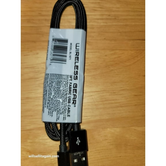 Wireless Gear 3 Ft  USB iPhone  Braided Fabric Charging Cable (Black)