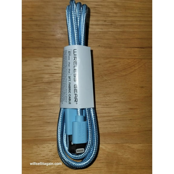 Wireless Gear 3 Ft USB iPhone Braided Fabric Charging Cable (Blue)
