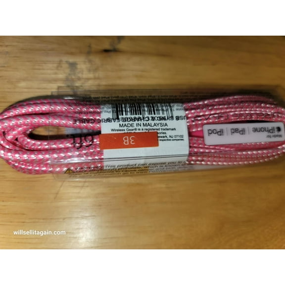 Wireless Gear USB Sync & Charge  Fabric iPhone Charger 6ft (Pink)