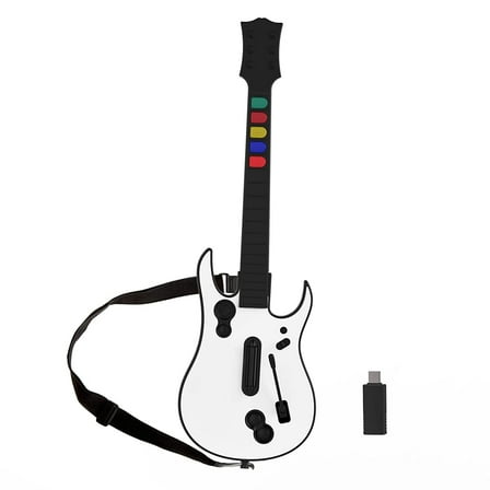 Wireless Guitar Controller for PC and PS3, Compatible with Guitar Hero and Rock Band Games, with Dongle – White