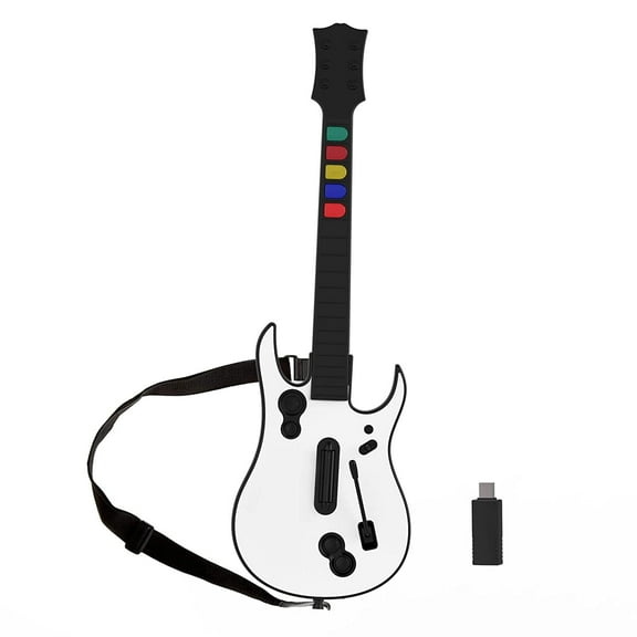 Wireless Guitar Controller for PC and PS3, Compatible with Guitar Hero and Rock Band Games, with Dongle – White