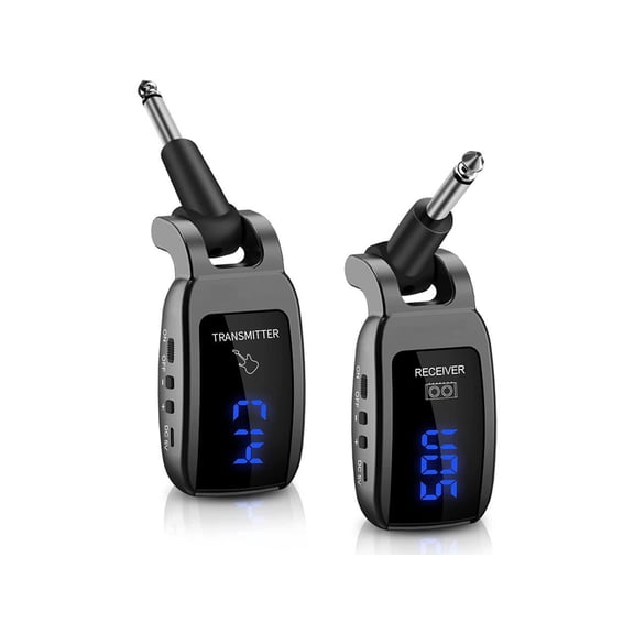 Wireless Guitar System, UHF Wireless Guitar Transmitter Receiver 164Feet Range with HD LED Screen for Electric Guitar Bass Musical Instruments Black
