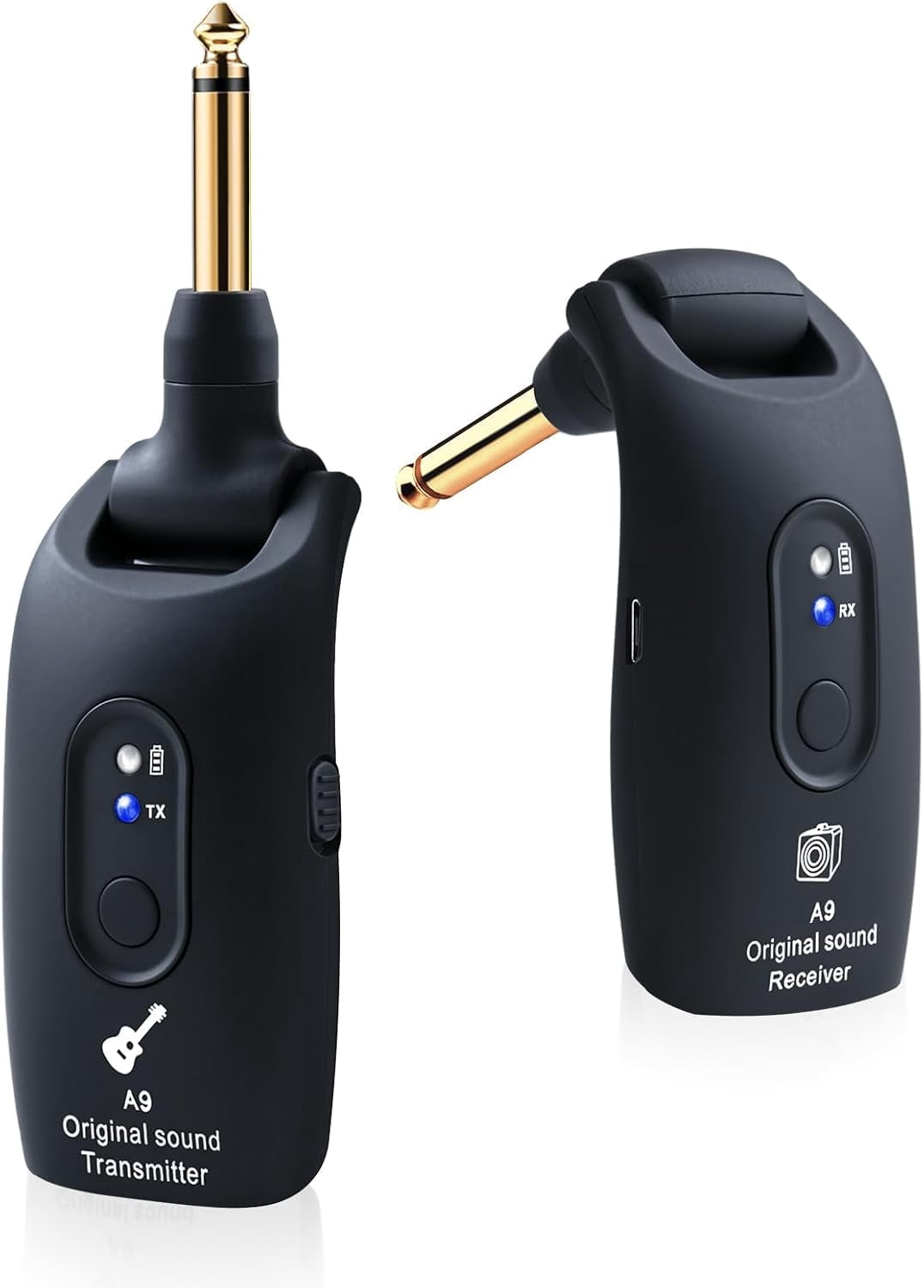Wireless Guitar Transmitter Receiver, 2.4GHz Guitar Wireless System with 3 Channels, 100ft Range, 270°Rotatable, Rechargeable Audio Transmitter Receiver for Electric Guitar Bass Instruments, Black