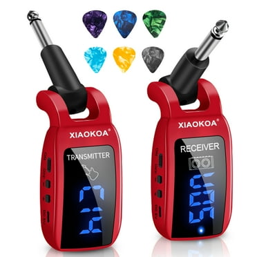 Wireless Guitar Transmitter and Receiver, UHF Wireless Guitar System with LED Screen for Electric Guitar Bass Musical Instruments, 164 Feet Range Transmission (Red)