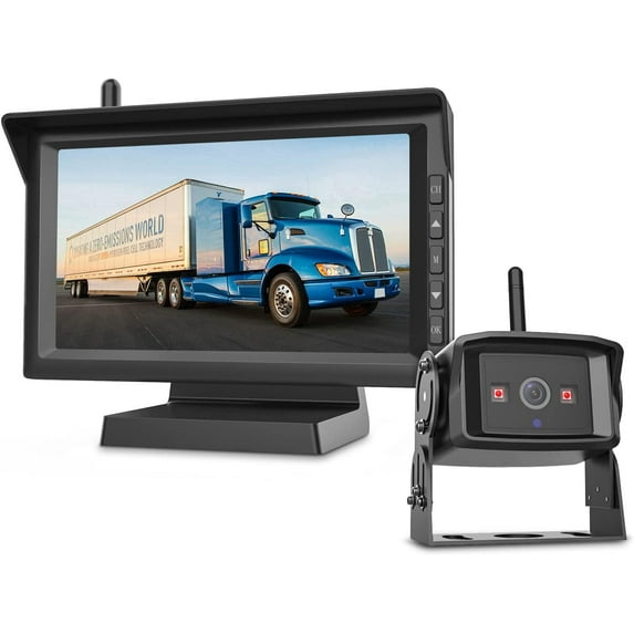 Wireless HD Backup Cameras Waterproof Rear View Camera with 7" Monitor Kit, IR Night Vision High-Speed Observation with Parking Lines Reversing for RV/ Trailers/ Camper/Semi-Trailer/Tractor