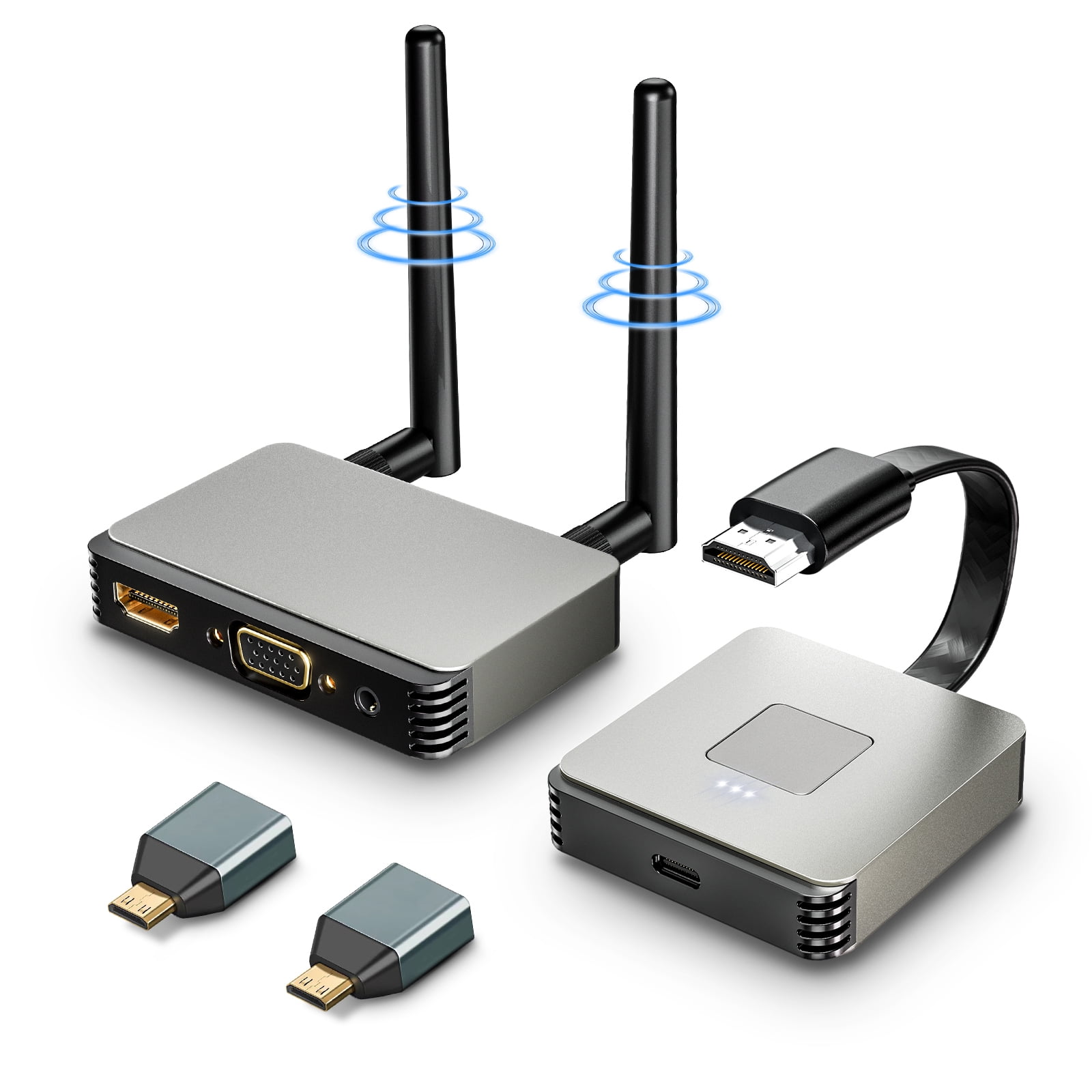 Wireless HD MI Transmitter and Receiver Plug Play Portable 2.4G 5G HD MI Wireless Extender Kit for Laptop Pc Tv Box Projector Brown