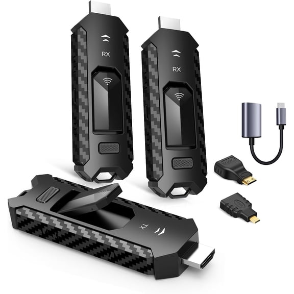 Wireless HDMI PRO- Transmitter and Two Receiver, Portae Multi-TVs Extender Kit, Plug and Play, Heat-Control, 5.8G/2.4G @60Hz 165FT/50M, Wirelessly Stream Video from Laptop to Multiple HDTVs/Monitors