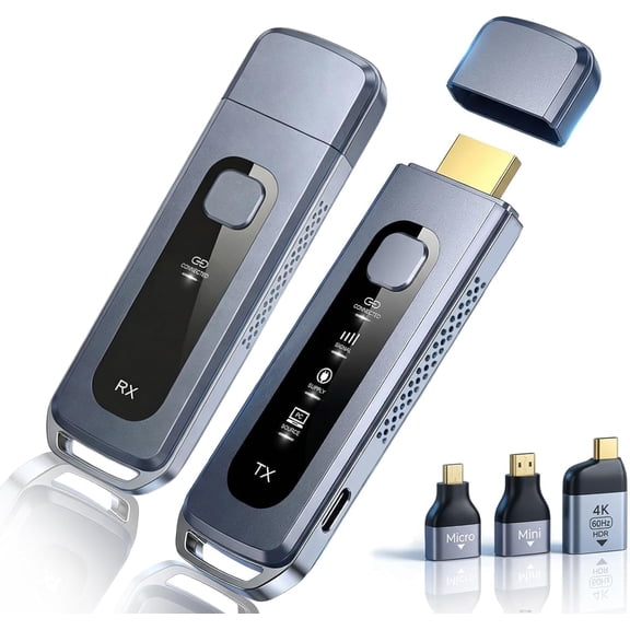 Wireless HDMI Transmitter and Receiver 165FT/50M, No WiFi Required, Plug & Play, Dual-Band 5G/2.4G, 4K Decoding 1080P@60Hz Low Latency, HDMI Extender for TV, Projector, Home Theater, Gaming