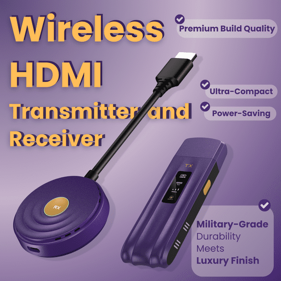 Wireless HDMI Transmitter and Receiver 4K Kit- 5GHz Ultra-Low Latency (100ms), Plug & Play for TV/Gaming/Home Theater/presentation, PS5/Xbox/Switch/PC, 164ft Range, Military-Grade Stability