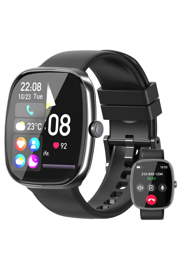 Smart Watch Fits for iPhone and Android, 1.85-inch HD Fitness Tracker with Bluetooth Call Function, 120+ Sport Modes, IP68 Waterproof, Black