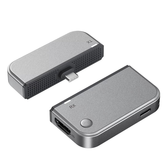 Wireless HDMI Transmitter and Receiver, Type-C Plug & Play 1080P 60Hz Display Adapter for Phone and Laptop to TV, Monitor, or Projector Screen Sharing(Gray)