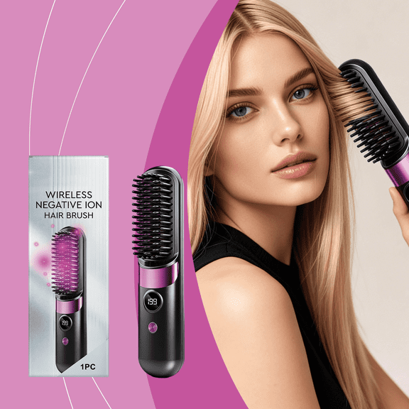 Wireless Hair Straightener Brush, 4 Heat Settings with LED Display,Rechargeable Cordless Hair Stying Tool,USB Rechargeable & Fast Heating,Easy Use Convenient Function,Suitable For Travel