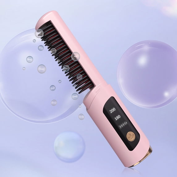 Wireless Hair Straightening Comb Negative Ion Portable Mini Curling Iron Fast Heating 30s USB Charging Ceramic Temperature Control for Travel Home Styling
