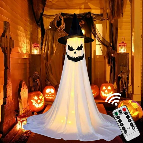 Wireless Halloween Decor,Remote Ghost Lamp with 2.1m Pole,Courtyard Party LED Light,Outdoor Garden Ornament,Waterproof Spooky Decoration