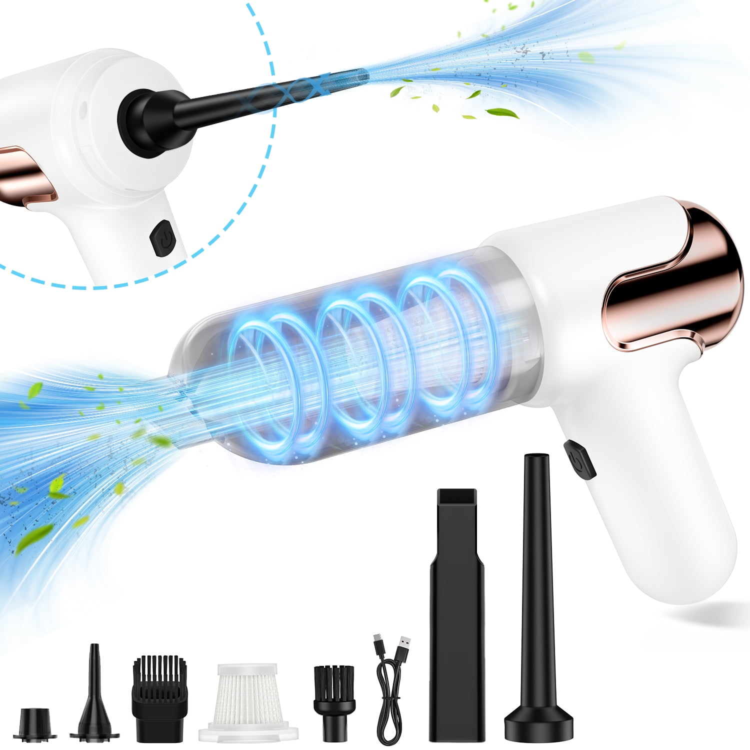 Wireless Handheld Car Vacuum Cleaner, 4 in 1 Portable Vacuum Cleaner, 20000Pa High Power Cordless Air Duster with Multi-Nozzles, Rechargeable Dust Busters for Car, Home, Office, Pet, White