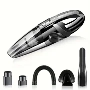 Wireless Handheld Car Vacuum (Gold-plated Black Silvery)– USB Rechargeable Mini Cleaner for Wet & Dry Use, 4.2KPa Suction, Pet Hair & Crevice Tool Included