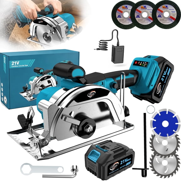Wireless Handheld Electric Circular Saw, Adjustable Working Depth Power Tool with Auxiliary Handle, Multi‑Size Option for Wood, Plastic & Tile Processing, Ideal for Woodworking DIY Projects