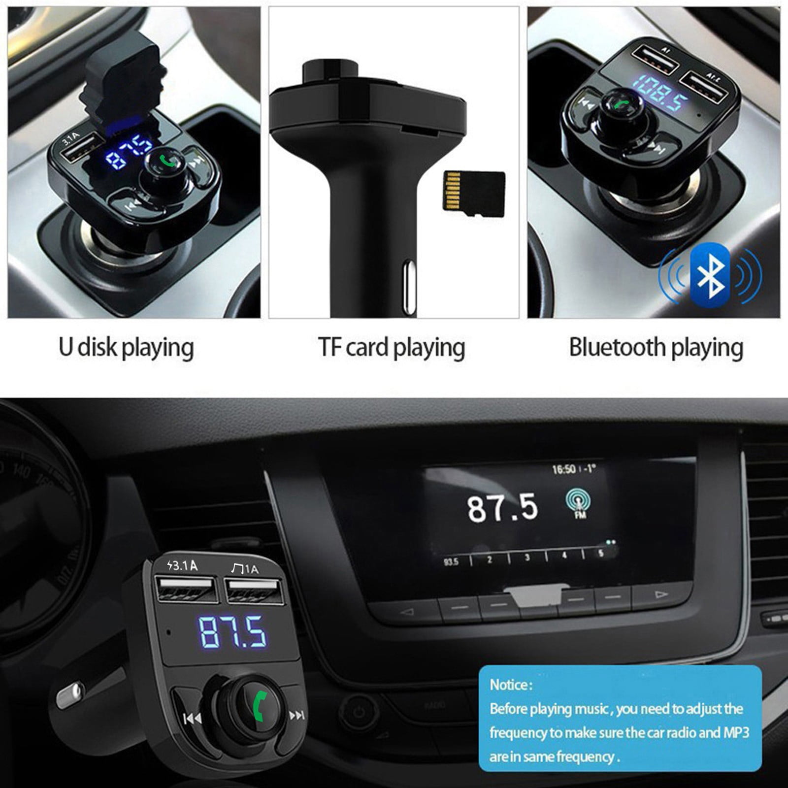 Wireless Handsfree Car Kit FM MP3 Player USB Charger