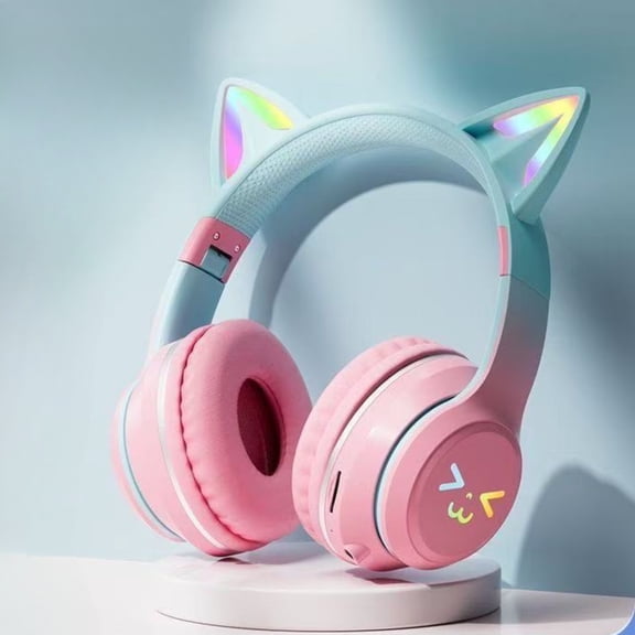 Cat Ear Bluetooth Headphones, Pink RGB Wireless Gaming Headset, Bluetooth 5.1, 10H Playtime, Type-C Fast Charge