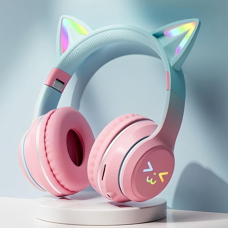 Wireless Headphone, Cat Ear Design Headphone with Built-in Microphone, Foldable Bluetooth-compatible Headset for Mobile Phone