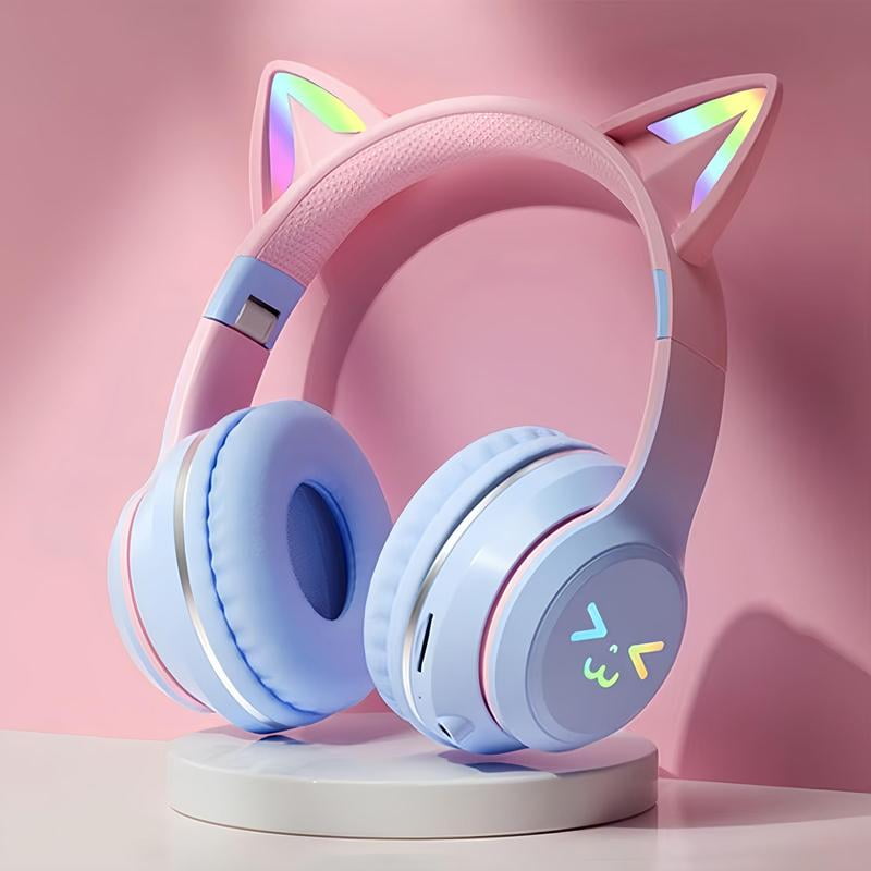 Wireless Headphone, Cat Ear Design Headphone with Built-in Microphone, Foldable Bluetooth-compatible Headset for Mobile Phone