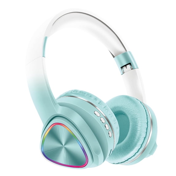 Wireless Headphones, Bluetooth 5.0 with LED Light Effects and Foldable Design for Work, Gaming, Workout, in Blue, Green, Pink
