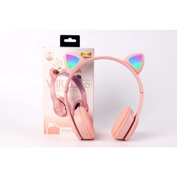 Wireless Headphones Cat Ear Bluetooth-Compatible Helmets Stereo Bass Over-Ear Headsets Sports Headphones for Kids and Adult