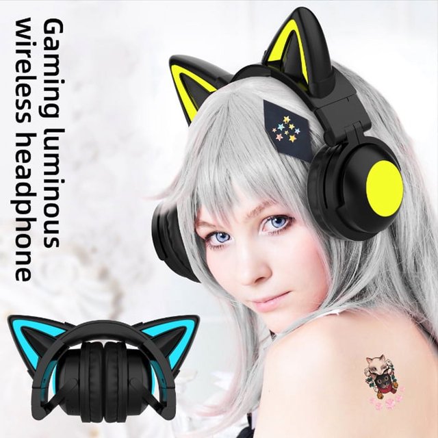 Wireless Headphones Cat Ear RGB Light Up Bluetooth Foldable Headphones