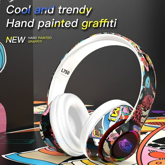 Wireless Headphones Gaming Headset Bluetooth Cool Graffiti LED Illuminated Gaming Headset For Kids Teen Girl Gifts for Men With Built-in Microphone IOS And Android Clearance