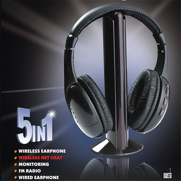 Wireless Headphones RF High-Fidelity with Monitoring+FM Radio for PC TV Net Chat MH2001 5-in-1 Hi-Fi S-XBS Wireless Headphone