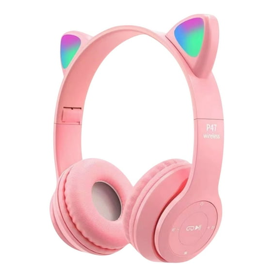 Wireless Headphones RGB Flash Light Cute Cat Ear Bluetooth Earphones with Mic Control Stereo Music Game Earphone Girls Kids Gift