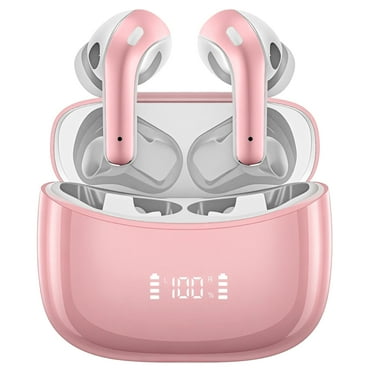 VEATOOL X15 Wireless Earbuds Bluetooth 5.2 Headphones,35H Hi-Fi Stereo Deep Bass Earphones with Noise Cancelling Mic IP7 Waterproof Sport Headset with LED Power Display for Laptop Pad Phones Pink
