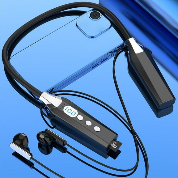Wireless Headphones, ZzCityTK Hanging Neck Bluetooth Headset with Digital Display, 100H Playtime RGB Light Sport Earphones Sweatproof Magnetic Earbuds, Black