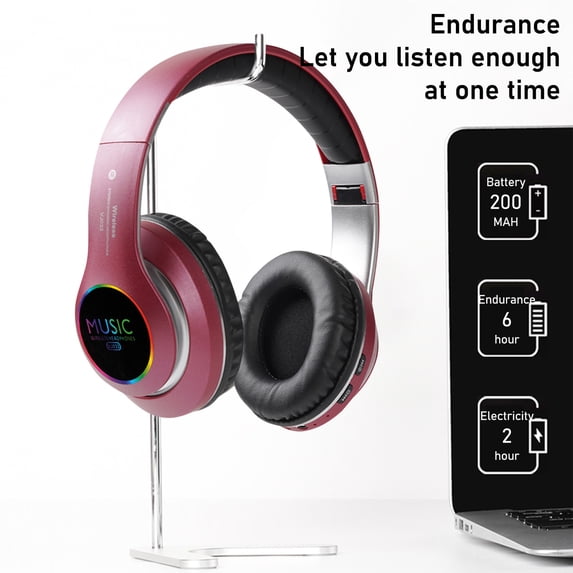 Wireless Headphones with LED Lights, Over-Ear Foldable Design, Bluetooth 5.0 with Long Playtime for Workouts and Calls