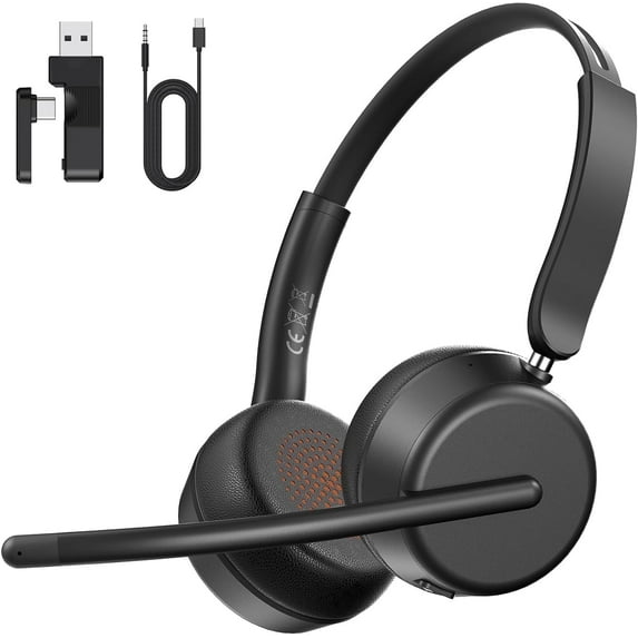 Wireless Headset with AI Noise-Canceling Mic, Bluetooth 5.4 Headphones ...
