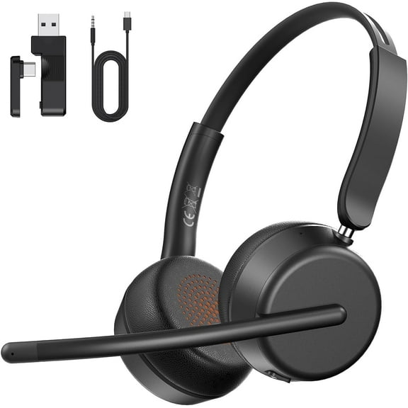 Wireless Headset, Bluetooth 5.4 Headphones with AI Noise-Canceling Mic for Work, for Phone, Computer, Black