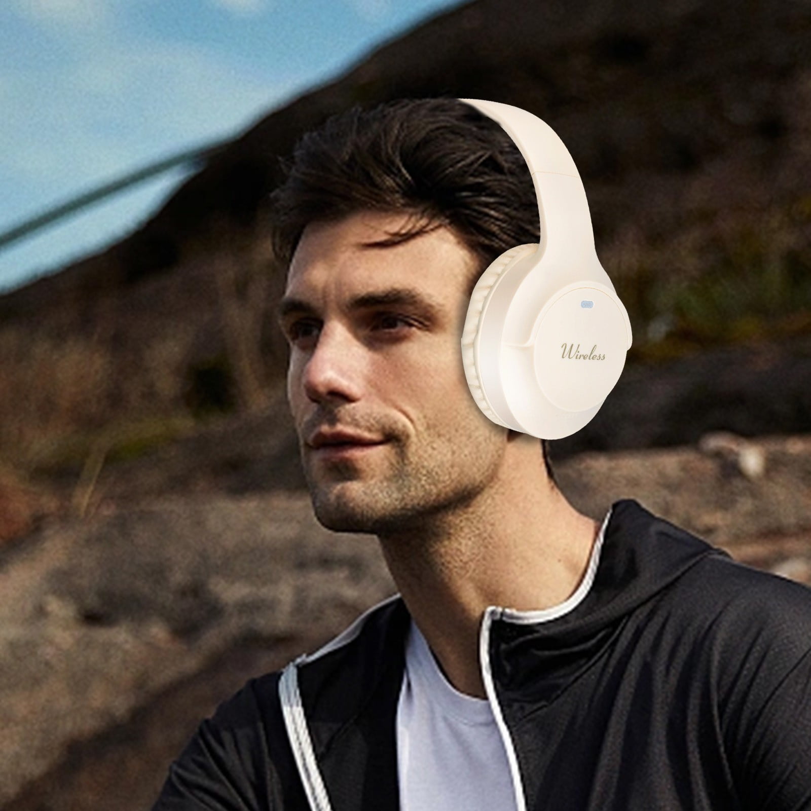 Wireless Headset with AI Noise Cancelling Microphone Bluetooth Headset - Bluetooth V5.2 Headphones with USB Dongle, Charging Base & Mic Mute for Computer/Laptop/PC/iPhone/Android/Cell Phones(Beige)