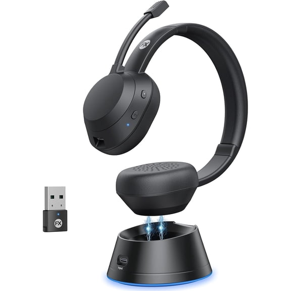 Wireless Headset, Bluetooth Headphones with Mic(AI Noise Cancelling), 65 Hrs Working Time with USB Dongle, Wireless Headset with Mic for Work from Home/Computer/Laptop/PC/Android