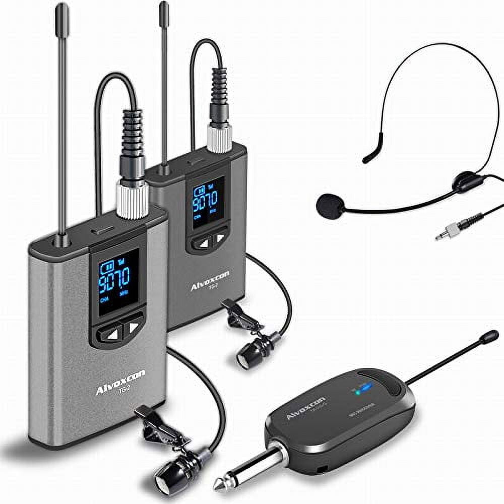 Wireless Headset Lavalier Microphone System -Alvoxcon Dual Wireless Lapel  Mic Compatible with iPhone, DSLR Camera, PA Speaker, , Podcast,  Video Recording, Conference, Vlog, Interview 