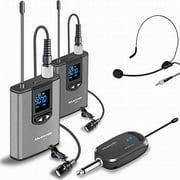 Wireless Headset Lavalier Microphone System -Alvoxcon Dual Wireless Lapel Mic Compatible with iPhone, DSLR Camera, PA Speaker, YouTube, Podcast, Video Recording, Conference, Vlog, Interview