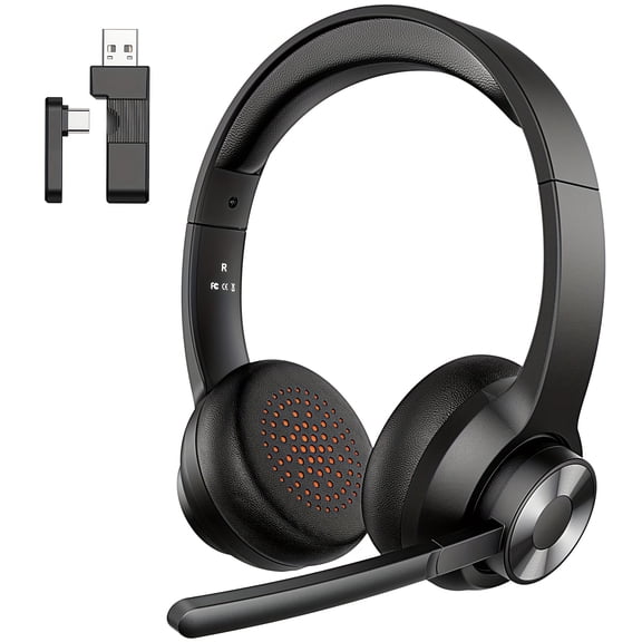 Wireless Headset with Mic for Work, BT 5.4 Office Headset with AI Noise Cancelling, USB A/C Dongle & Mic Mute for Computer Laptop PC, Lightweight Design for Call Center