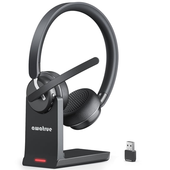 Wireless Headset with Mic for Work, Bluetooth 5.3 Headset with AI Noise Cancelling Microphone & Call Reminder, Wireless Headphone with Voice Assistant for PC/Computer/Remote Work/Call Center/Zoom