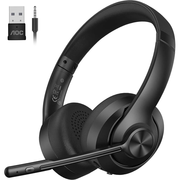 Wireless Headset with Mic for Work, Bluetooth 5.4 Headphones with Noise Canceling Microphone, USB C, 30H, Clear Calls & Mic Mute for PC, Laptop, Cell Phones, Zoom - Black