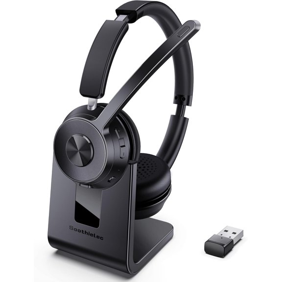 Wireless Headset with Mic for Work, Bluetooth Headset with Noise Cancelling | Headphones with Microphone Mute & USB Dongle for PC/Computer/Laptop/Cell Phones/Remote Work/Call Center (Black)