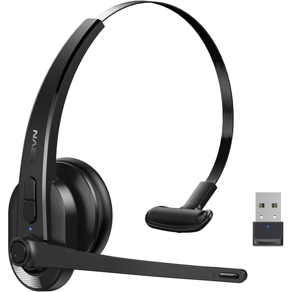 Wireless Headset with Mic for Work, Bluetooth Microphone-AI Noise Cancelling, Single-Ear Headphones & USB Dongle PC/Computer/Call Center/Laptop/Teams/Zoom/Home