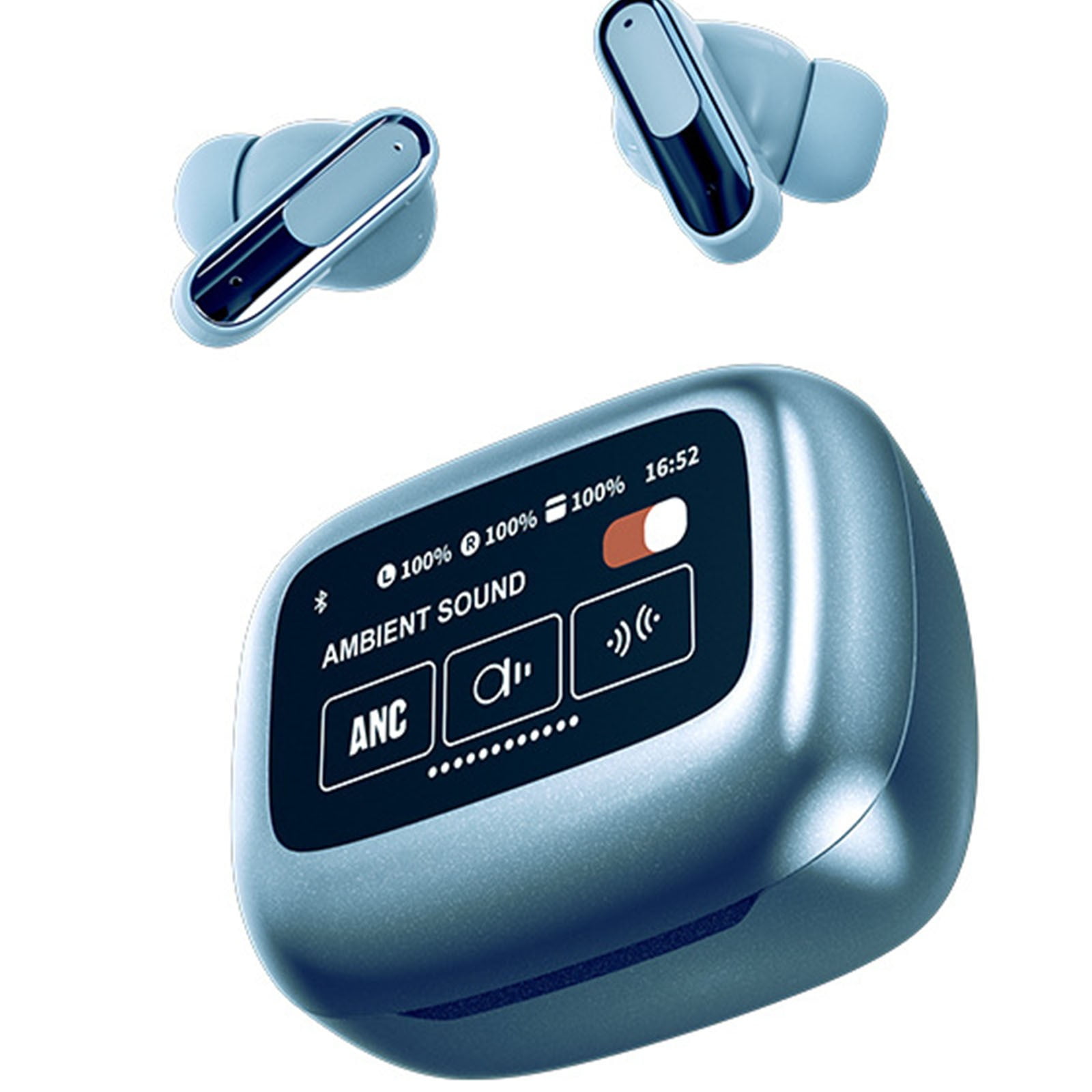 Wireless Headset Qwtwty Wireless 5.4 Earphone LCD Full-Color Screen Control Active ANC Noise Reduction Headset BT5.4 In-Ear Suitable for Calls Gaming Music And Sports