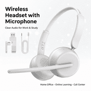 Soifcik Wireless Headset with AI Noise-Canceling Mic, Bluetooth 5.4 & USB Dongle Over-Ear Headphones with Mute Button for Work, Laptop, PC & Phone, White