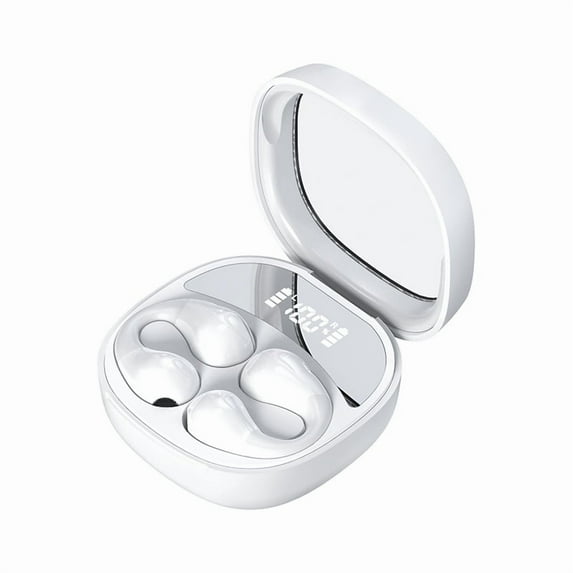 Wireless Headset with LED Display, Stereo Ear Clip Noise Canceling Waterproof USB-C Headset with Microphone for iPhone Android iOS.