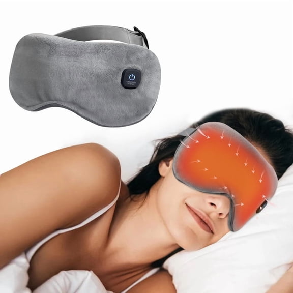 Wireless Heated Eye Mask, USB Wearable Dry Eyes Relief Mask Warm Compress with 3 Heat and 15 Time Settings, 1000mAh Rechargeable Battery, Washable Eye Cover, Gray